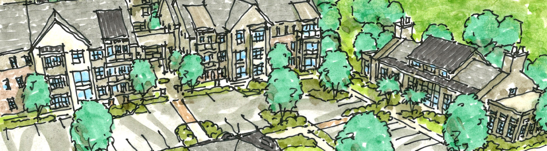 a drawing of a building with a lot of windows